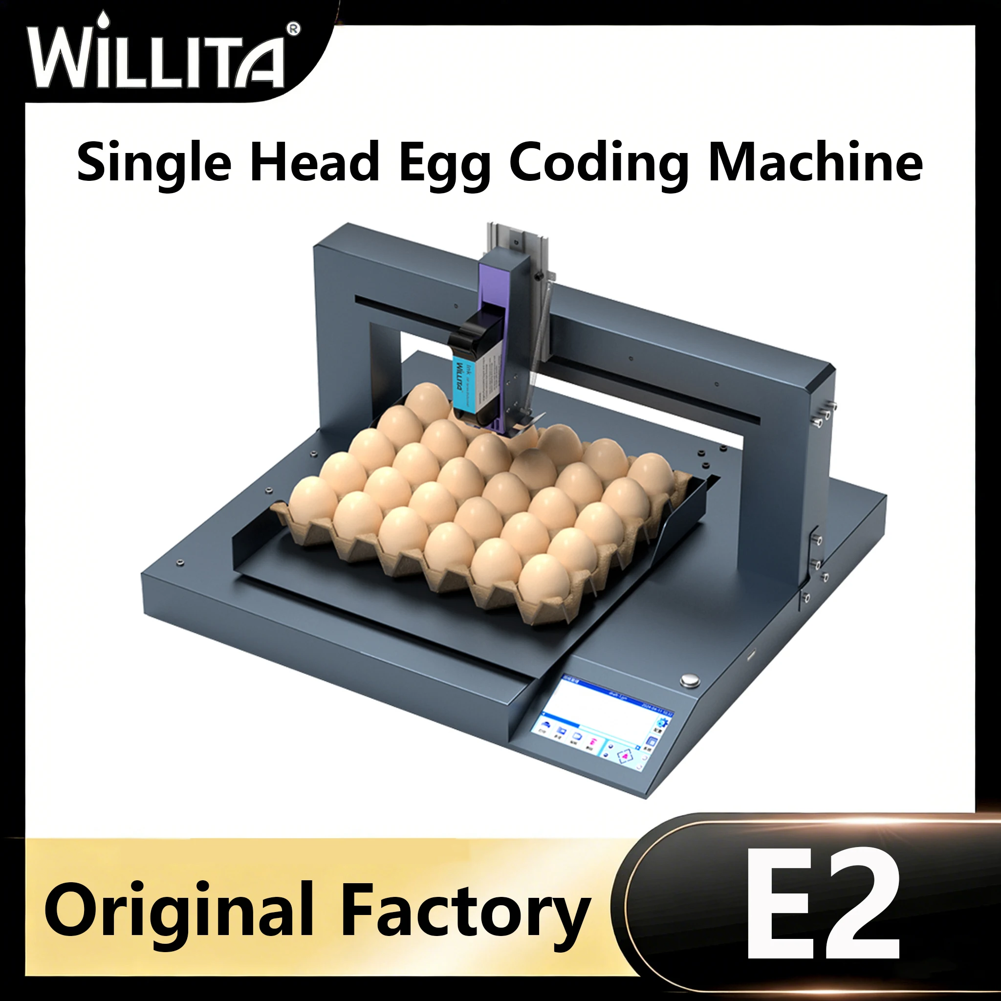 

Автоматический струйный принтер WILLITA E2 с одной печатающей головкой для маркировки яиц, модель Screen Model, печатает 30 яиц одновременно, печатает различные виды информации.