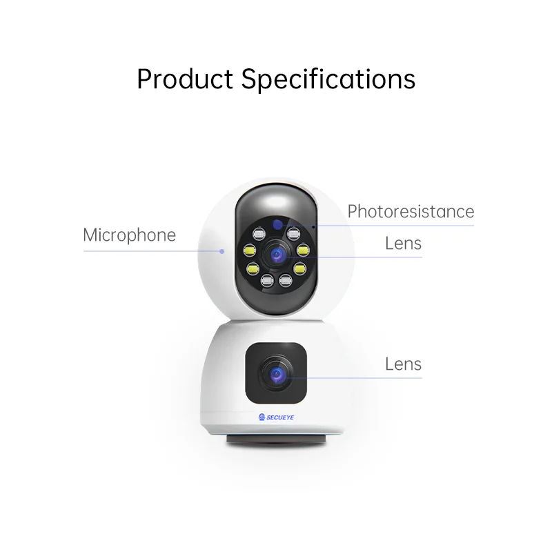 Secueye Wireless Dual Lens 2K 4MP IP WiFi Camera CCTV 360° PTZ Smart Home Security Protection Baby Monitor Dual View Camera