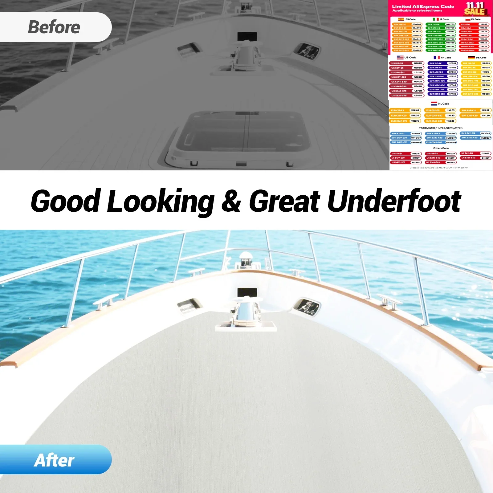 

240×90cm EVA Boat Flooring 6mm Thick and Odorless Stain-Resistant Boat Decking Self-Adhesive Mat for RV Surfboards Stairs