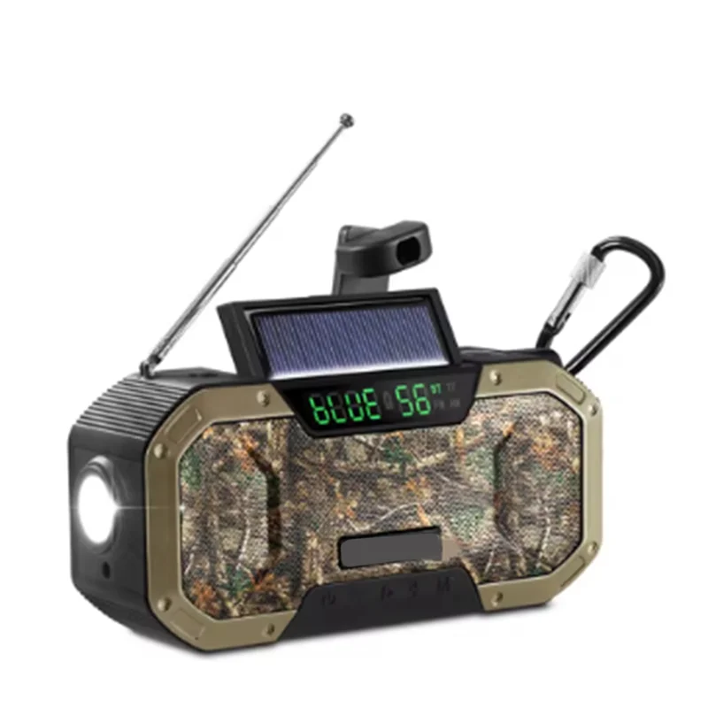 

AS95-Hand Crank Solar Radio Bluetooth-Compatible Speaker Radio Emergency LED Flashlight Light Brown