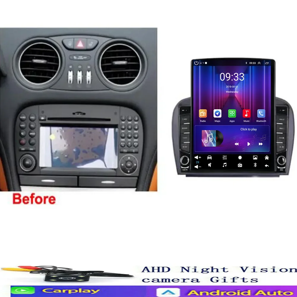 For Mercedes Benz SL R230 SL350 SL500 SL55 SL600 2001-07 Android 14 Auto Video Player Audio Carplay Car Radio Play Multimedia BT