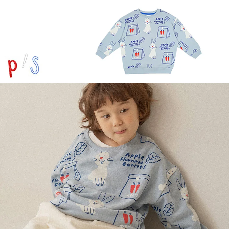 

Jenny&Dave In stock 2023 autumn new trendy brand hoodies with small children's letters, rabbit cartoon print, long sleeved sleev