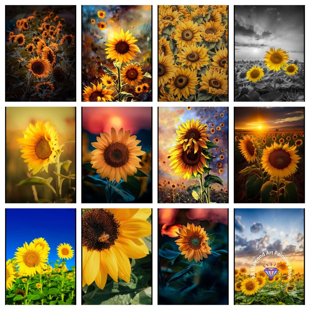 

Sunflower Field At Sunshine Landscape AB Diamond Painting Kit Square Round Diamond 5D DIY Mosaic Handmade Art Gift Home Decor