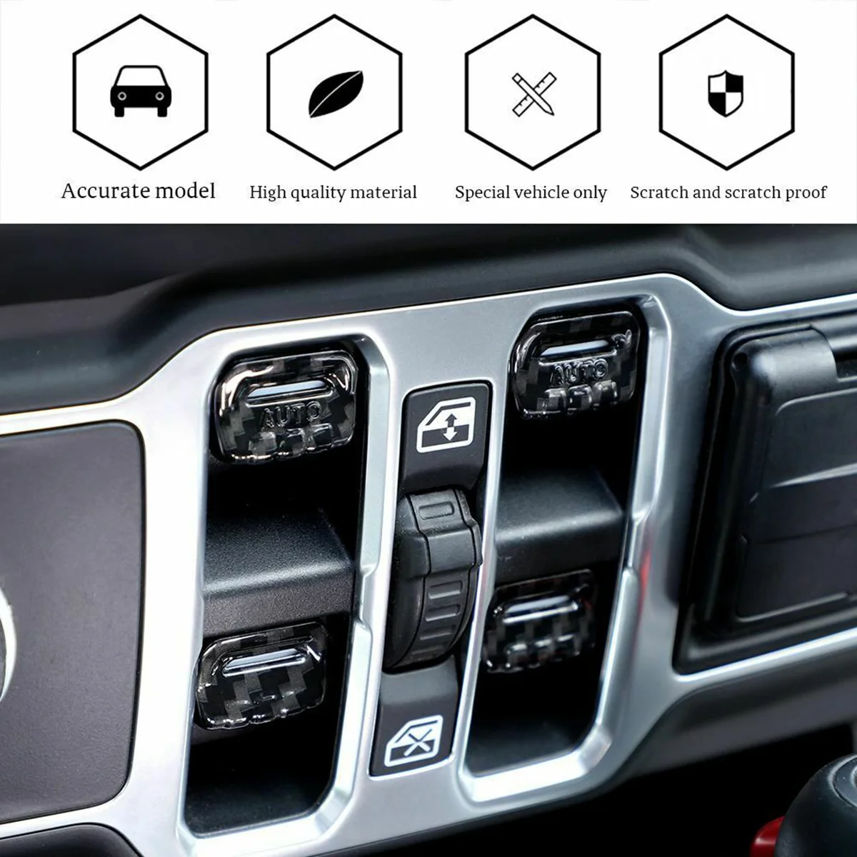 Window Lift Switch Adjust Button Cover Trim ABS Interior Accessories for Jeep Wrangler JL JT 2018-2021 (Carbon Fiber)