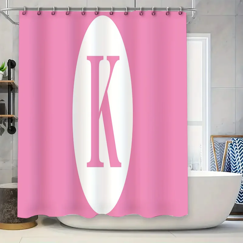 

Розовая, белая занавеска для ванной с монограммой, буквой K, принтом для домашнего декора, доступны варианты цвета настраиваемого размера