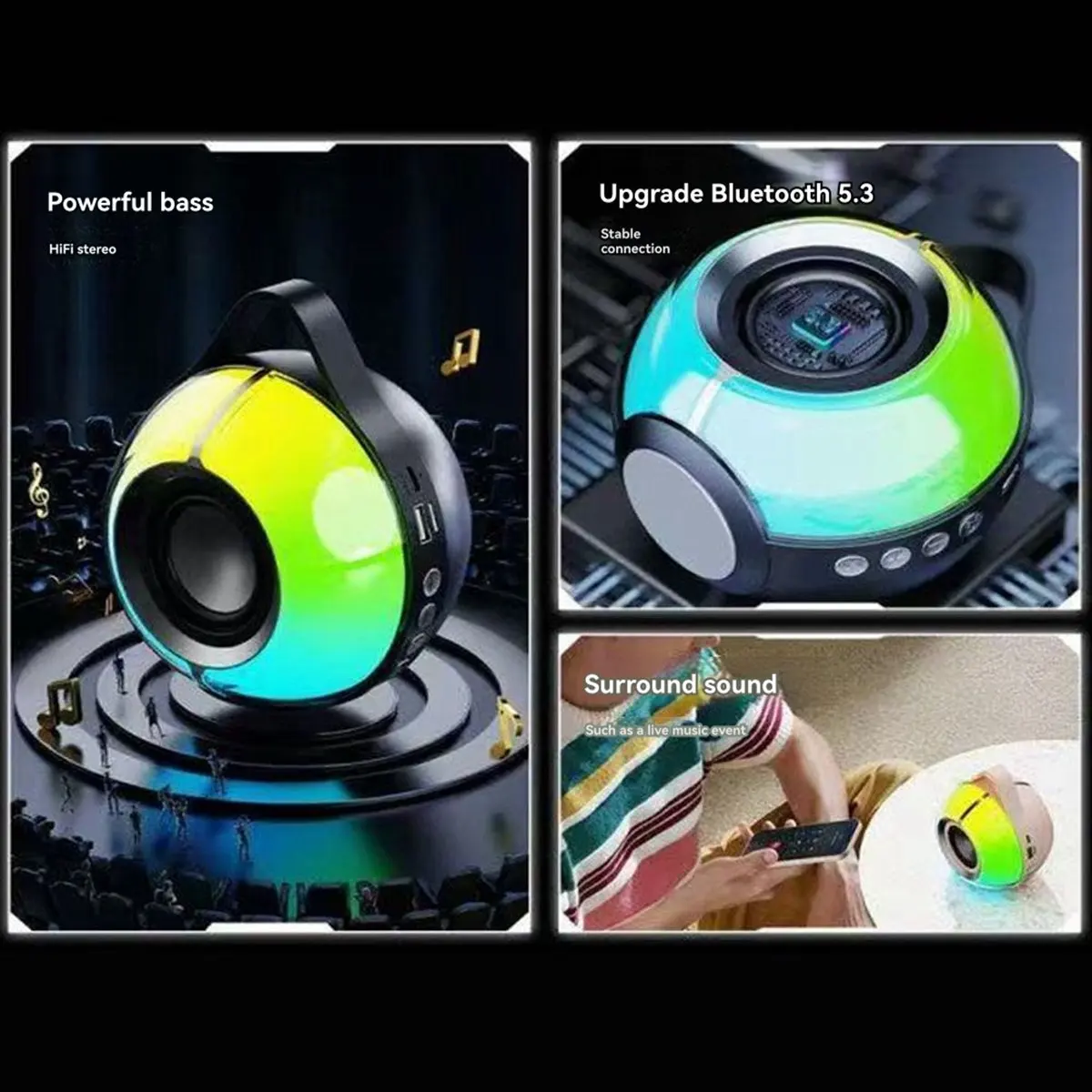 

*AA90P RGB Bluetooth-динамик, беспроводная стереосистема с тяжелыми басами и подсветкой для автомобилей, домашних офисов, кемпинга, белого цвета