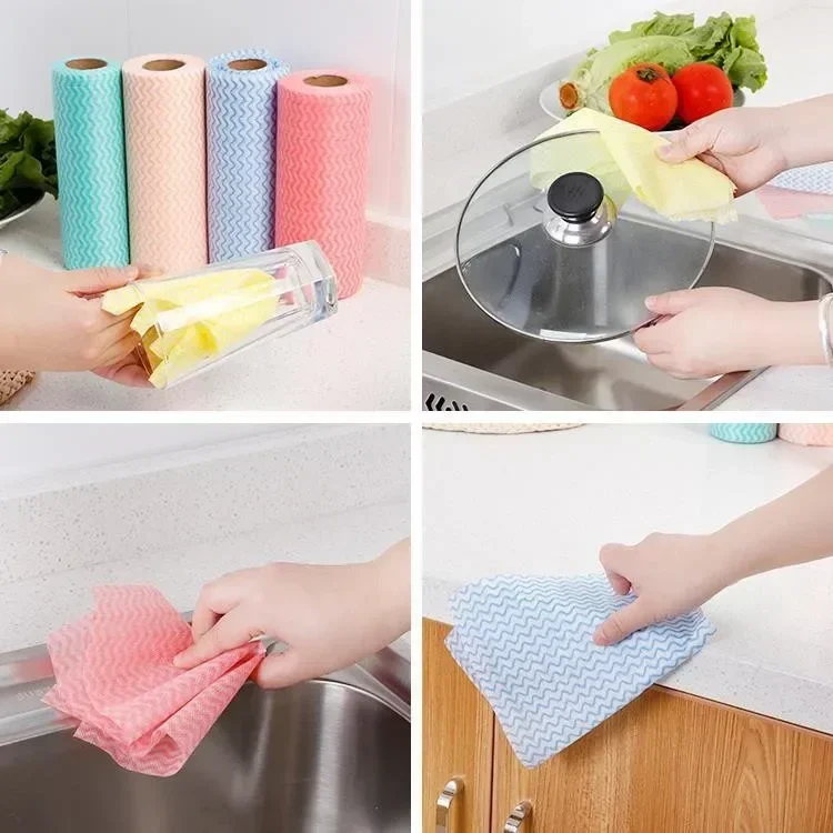 50Pcs/Roll Disposable Kitchen Dishcloth - Tear-Off Non-Woven Fabric Cleaning Cloth, Lazy-Friendly Kitchen Wipes Roll