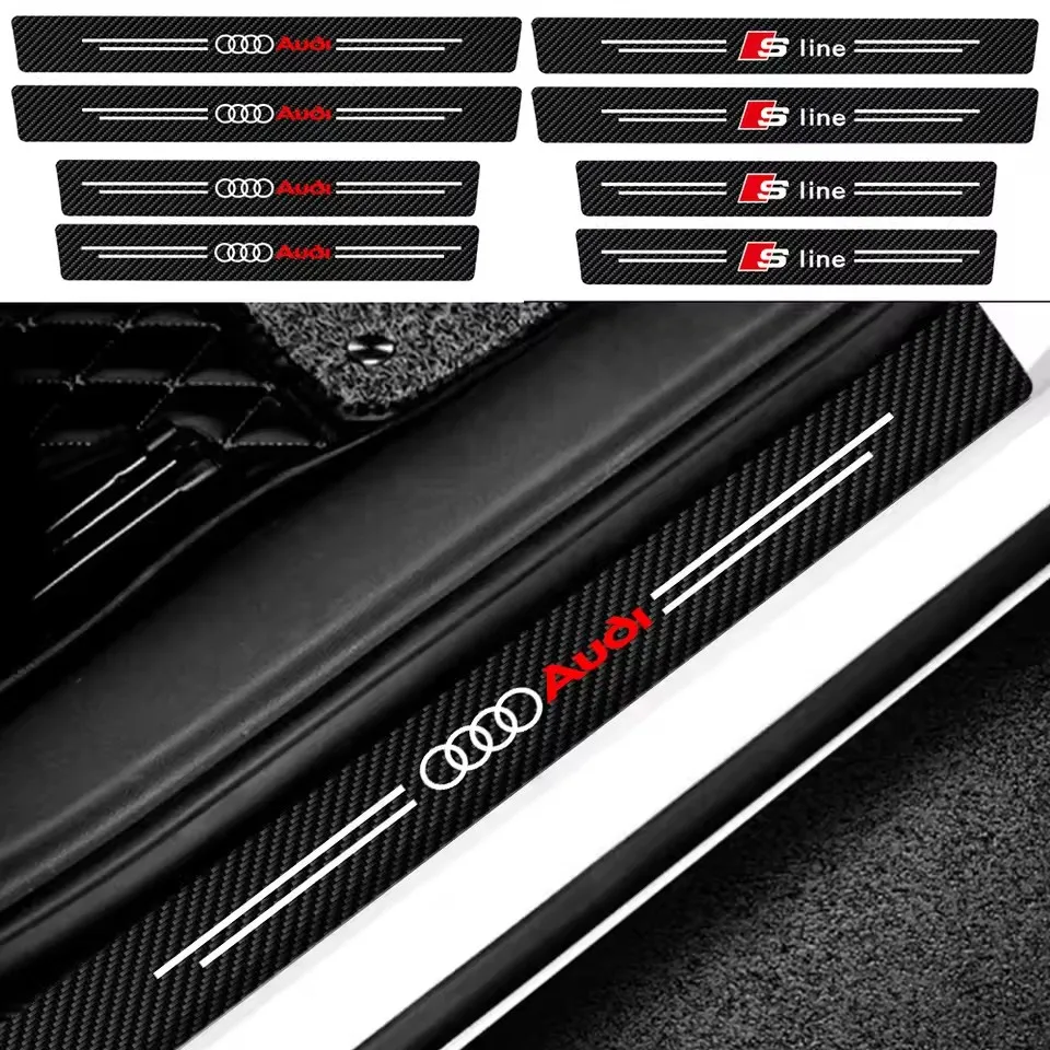 4 Stück Auto-Türschwellenschutz aus Kohlefaser, Aufkleber für Audi A4 A5 Q3 Q4 Etron C7 RS6 B7 A1 Sline 8P A7 A8 S3 S4 8L Q6 B5