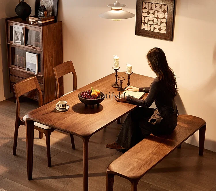 Solid wood dining table Modern simple North American black walnut dining table and chair combination