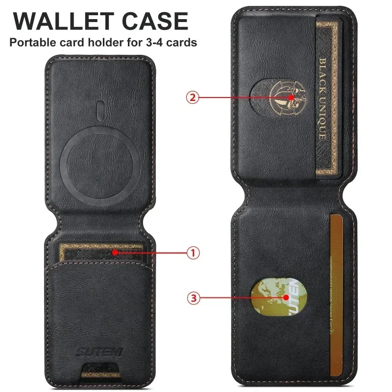 Higth Quality Business Sle Leather for Magsafe Magnetic Card Holder for IPhone 17 16 14 13 15 Pro Max Bank ID Card Wallet Case view 3