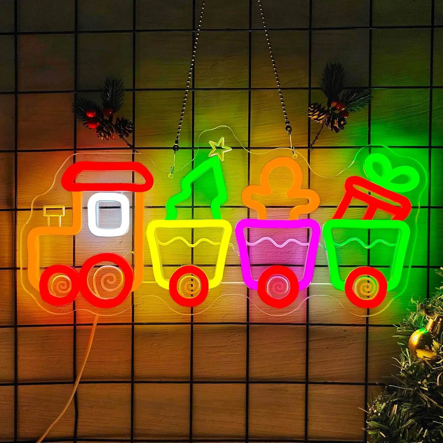 قطار عيد الميلاد النيون تسجيل USB عكس الضوء قطار الزنجبيل مصباح ليد حتى تسجيل ديكور المنزل عيد الميلاد ضوء هدية عيد الميلاد ضوء النيون