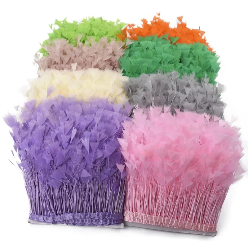 

Wholesale 10Meters Colorful Turkey Feathers on Tape Tassel Fringe Trim Decoration White Black Goose Feather Crafts Ribbon Sewing