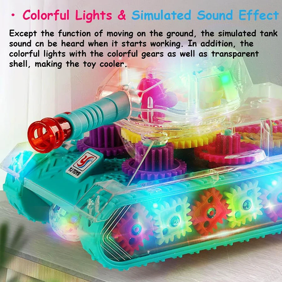 Light Up Transparent Gear Tank Toy for Kids Armored Car Toy with Visible Moving Gears Educational Crawling Toys for Toddlers