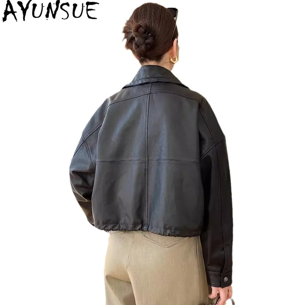 AYUNSUE 양피 진짜 가죽 자켓 여성 2025 식물 태닝 여성 코트 Motocycle 자켓 가을 옷 Косуха Женская