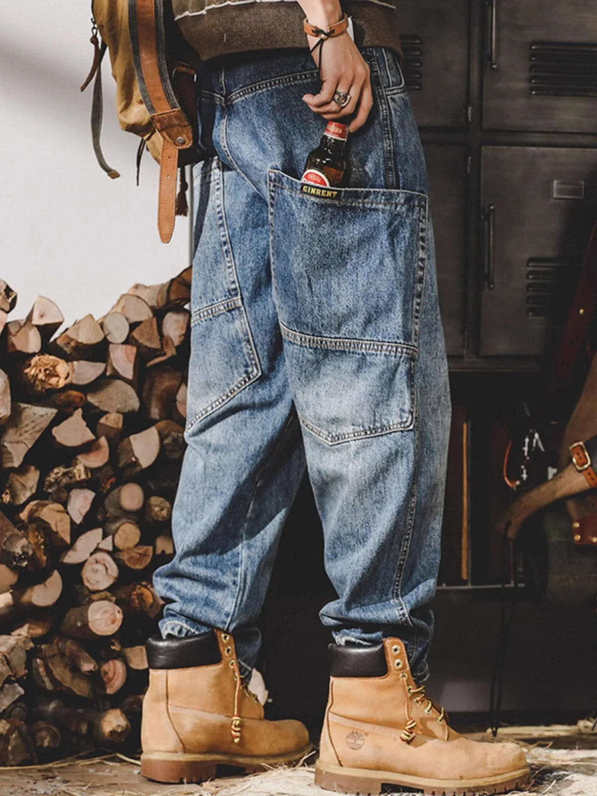 

Retro American Denim Jeans Men's High Street Trendy Workwear Loose Straight Leg Wide Leg Pants Youth Wear All Seasons
