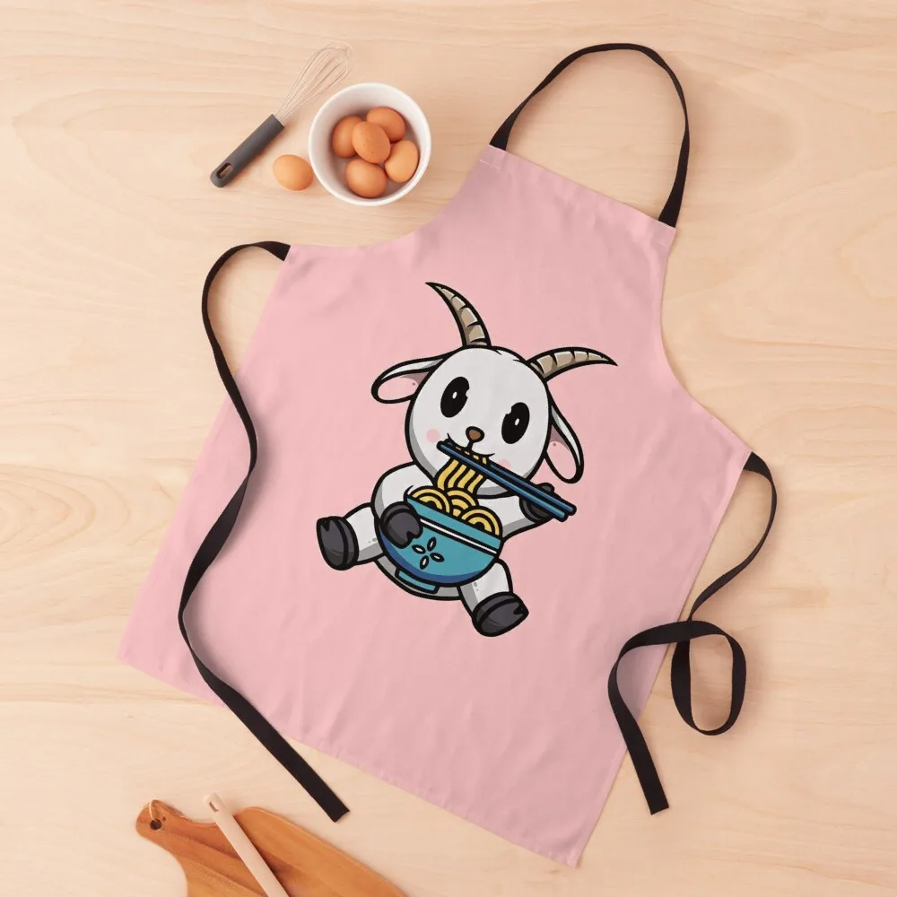 

Cute Goat Eating Ramen Apron Kitchen Man For Cooking Kitchens Accessories japanese style Apron