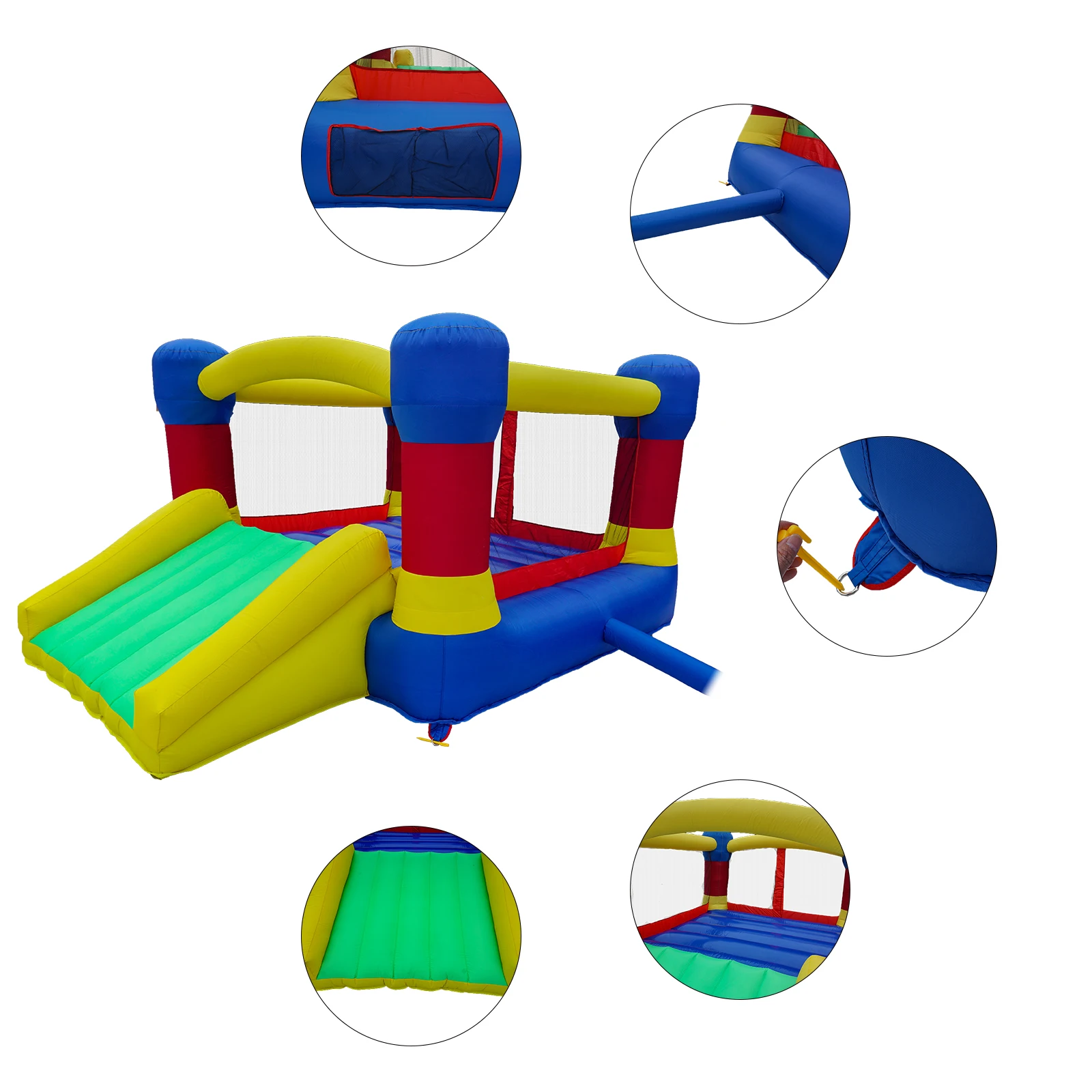 บ้านลมพร้อมสไลเดอร์, บ้านเด้งดึ๋งสำหรับเด็กอายุ 3-6 ปี ใช้ได้ทั้งในร่มและกลางแจ้ง, ผนังตาข่ายนิรภัย, ปราสาทลม 11.5'x9'