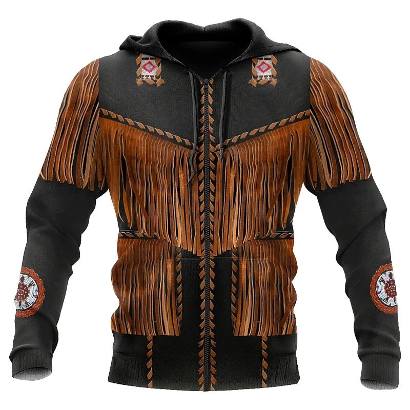 Vintage Ethnic Style Pattern Zipper Hoodie Fashion Trend Mens 3D Tribe Graphic Printed Zip Up Hoodies Casual Oversized Pullovers
