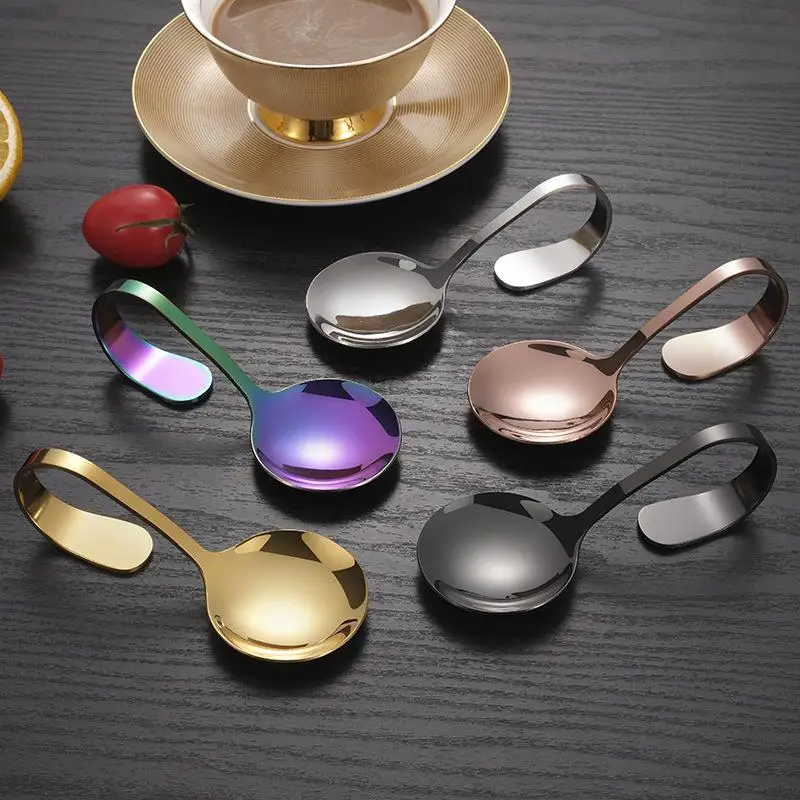 Stainless Steel Service Tableware Curved Handle Spoon Hotel Golden Independent Dining Curved Hotel Kitchen Bar Supplies Spoon