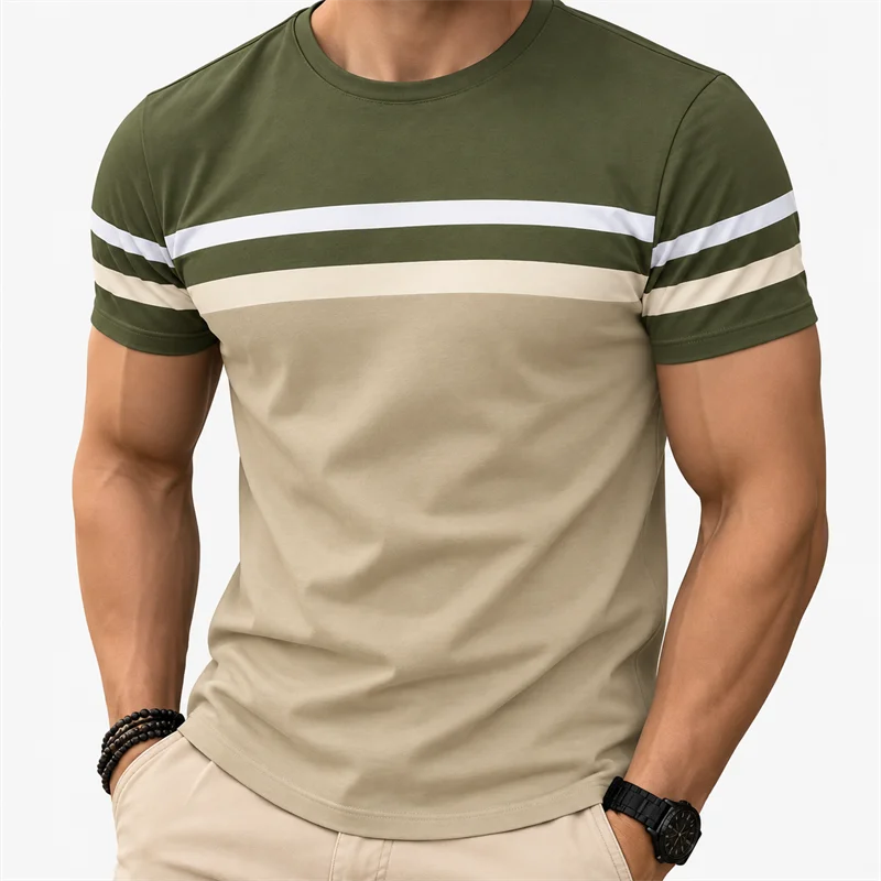 Men's Colorblock Stripe T Shirt Crew Neck Short Sleeve Casual Summer Contrast Panel Streetwear Everyday Fashion Basic Tee Top