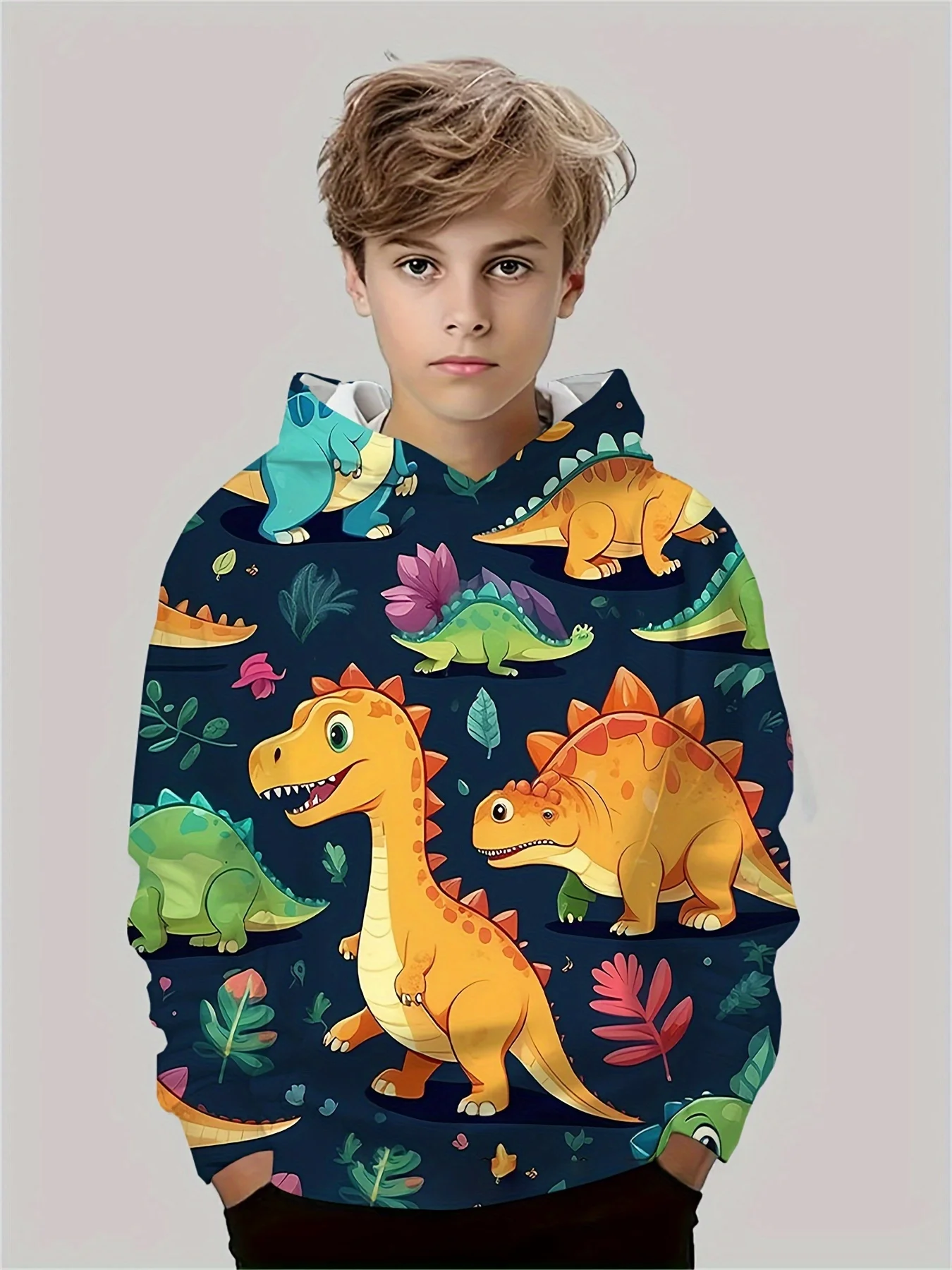 Kinder Kleidung Jungen Hoodies Langarm 3D Dinosaurier drucken Kinder Frühling Herbst Kleidung lässig stilvolle Outdoor-Jungen Kleidung Tops – Detail 5