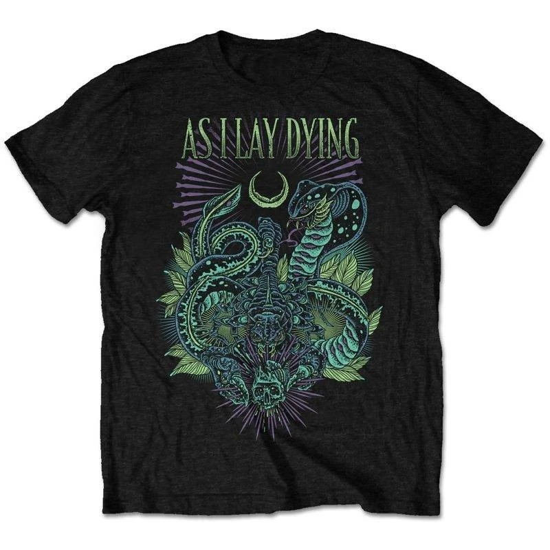 

As I Lay Dying Snake & Skull Graphic T-Shirt, 100% Cotton Metalcore Print Tee, Unisex Dark Heavy Metal Short Sleeve
