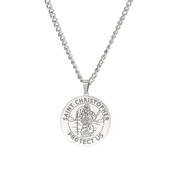 My Shape Saint Christopher Florian Virgin Mary Pendant Necklaces for Women Men Boys Child Stainless Steel Religious Jewelry Gift