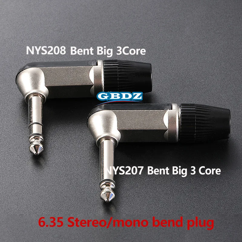 NYS207/208 6.35mm Jack TS TRS 90 ° L-shaped Bent Plug Stereo / Mono Big 2/3Core 6.5 Audio  Microphone Guitar Connector ﻿1-50 PCS