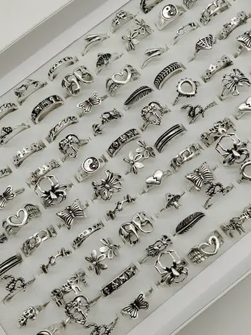 30pcs/Lot Factory Wholesale Alloy Finger Rings For Women HOT New Big Flower Cutout Skull Spider Animal Leaf Love Snake Jewelry