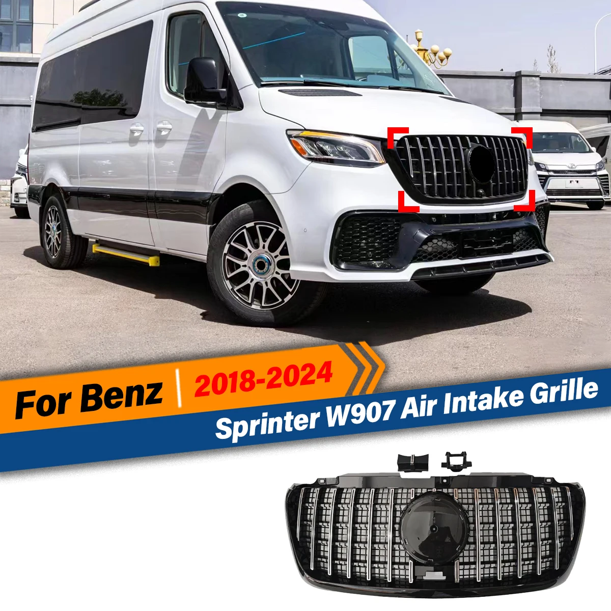 For Mercedes-Benz Sprinter W907 2018 2019 2020 2021 2022 2023 2024 Front Bumper Racing GT Style Grill Radiator Air Intake Grille