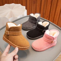 Children Snow Boots Buckle Fashion Thick Fur Solid Color Kids Short Boot Ankle-high Flexiable Leisure Warm Boys Girls Shoe 23-36