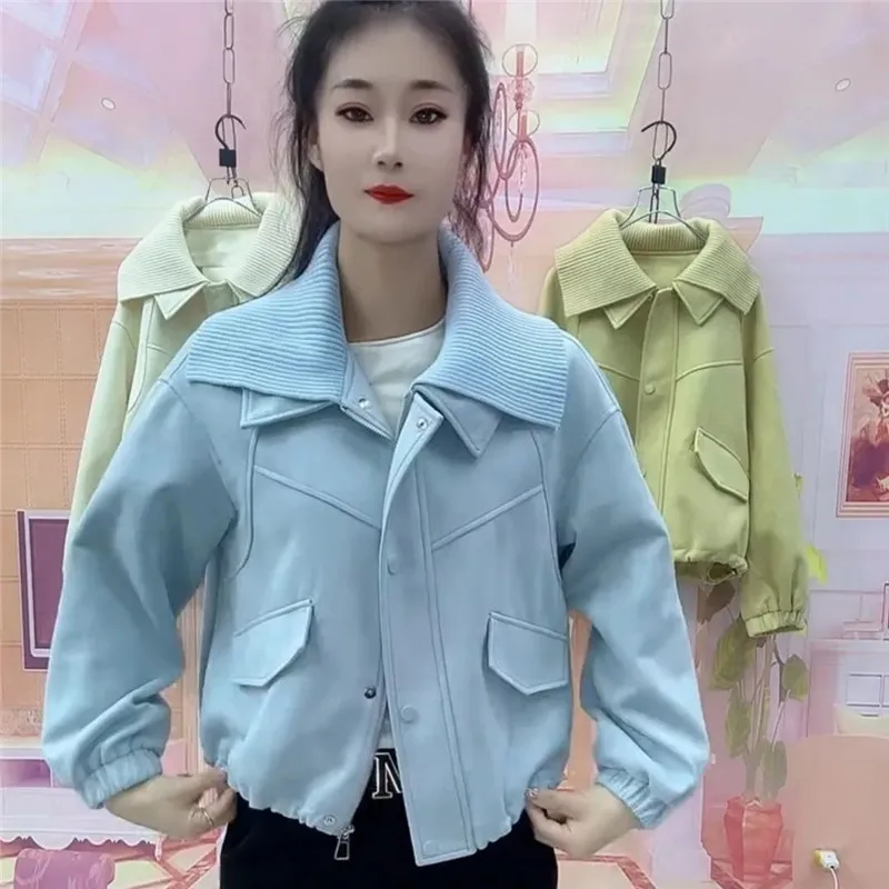 2025 Cappotto allentato con risvolto da donna primavera autunno Casual Nuovo design femminile Piccola giacca corta Semplice capispalla da donna impiombati