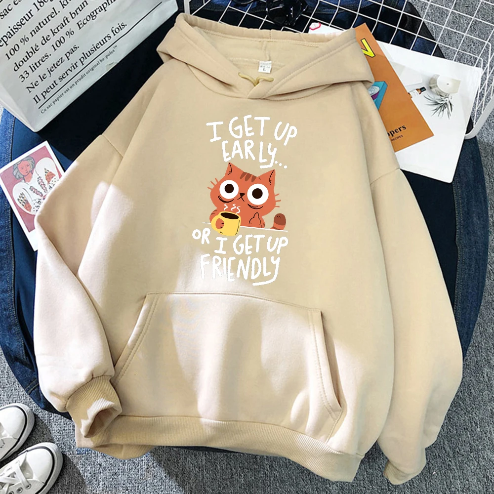 I Get Up Are Lazy Cute Cat Women Sweatshirt Fashion Soft Hoodie Hip Hop Street Sportswears Breathable Fleece Pullovers Hoodies