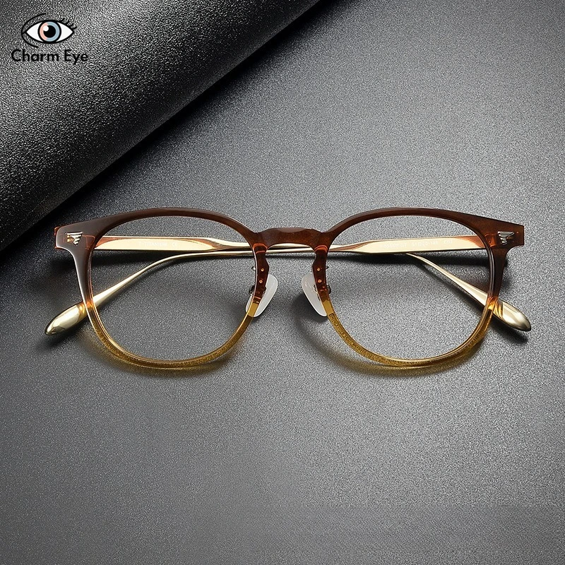 

2025 New Dual Color Titanium Acetate Eyeglass Frames Men Handmade Myopia Optical Big Face Women Reading Anti Blue Light Glasses