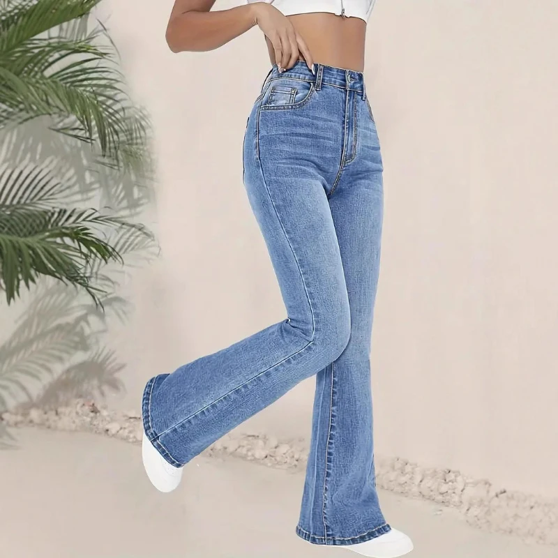 2025 European Beautiful Women's High Waist Slim Elastic Slightly Pull Denim Trousers Women's Fashion Versatile Waist Jeans