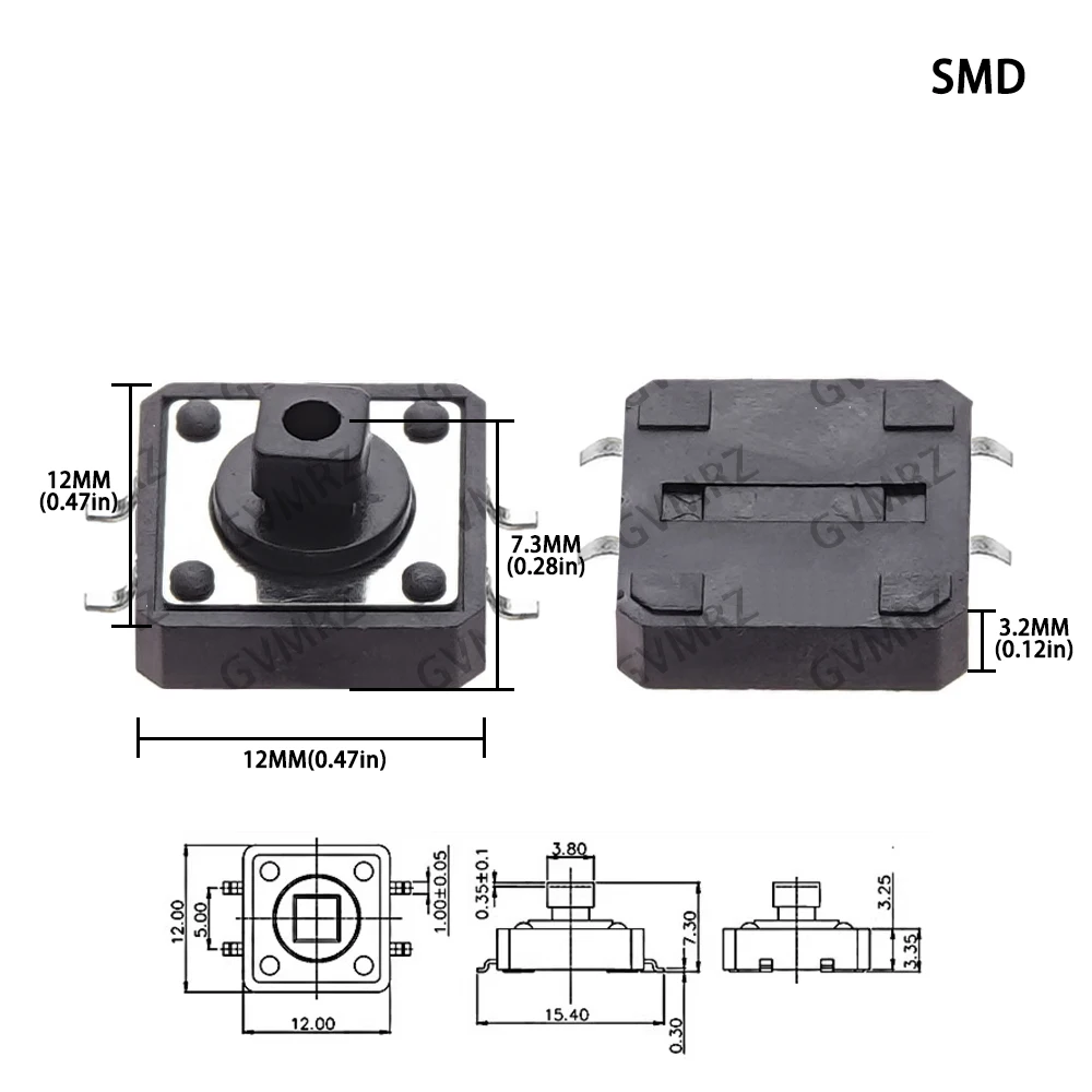 10PCS 4P 12*12*4/5/6/7/8 12X12X7.3mm PCB Micro Switch SMD 4Pin Tactile Tact Push Button Switch 9/10/11/12 Integrated Circuit