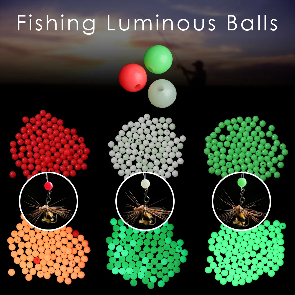 Flotadores de pesca de 4/5/6/8mm, Bolas brillantes, boya luminosa, luz nocturna, aparejos de pesca en el mar, accesorios de pesca, 100 unids/lote por bolsa