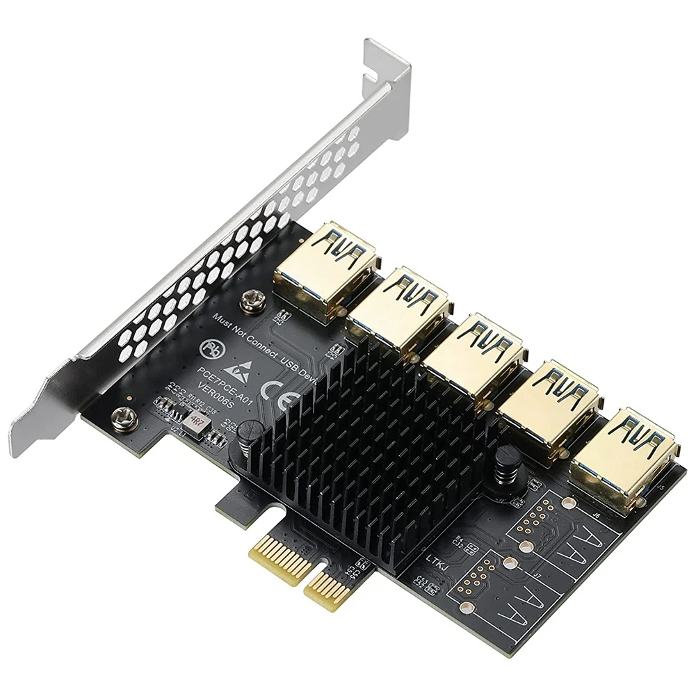 

Переходник PCIE с 1 на 5 портов USB 3,0, адаптер, карта PCIe, усилитель, разделитель, переходник, карта-переходник PCIe