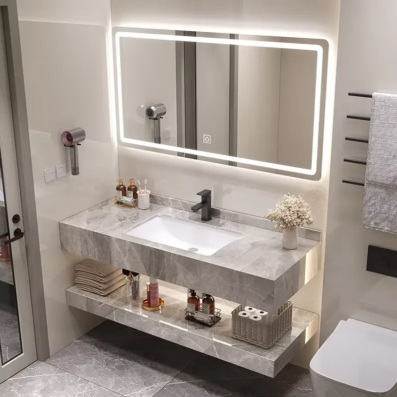 Luxury modern slate bathroom vanity cabinet with mirror, farmhouse kitchen vanity countertop, villa floating vanity