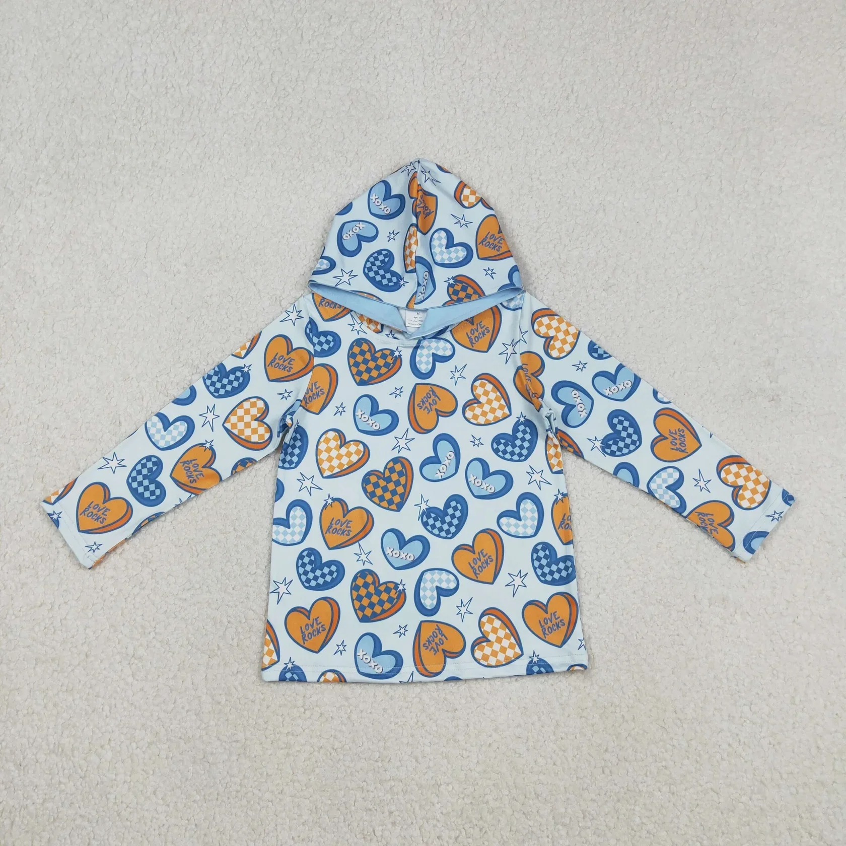 

Оптовая продажа, рубашка на день Святого Валентина для маленьких мальчиков, детская толстовка с капюшоном, синяя одежда, спортивная одежда с длинными рукавами для малышей, рубашка с сердечками, толстовка