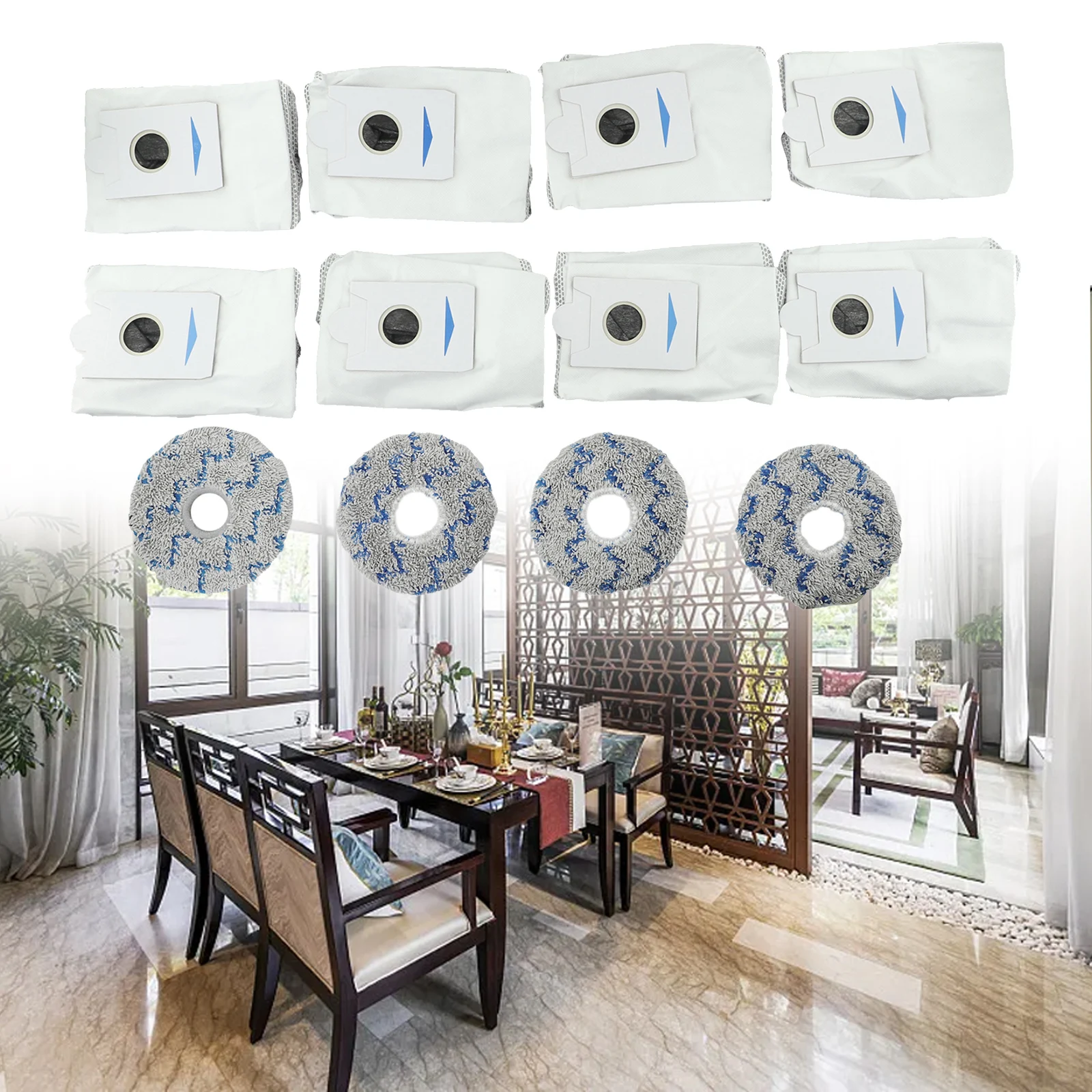 

Набор эффективных чистящих средств, совместимые дизайнерские аксессуары. В комплект входят восемь мешков для пыли и четыре одежды для швабры.