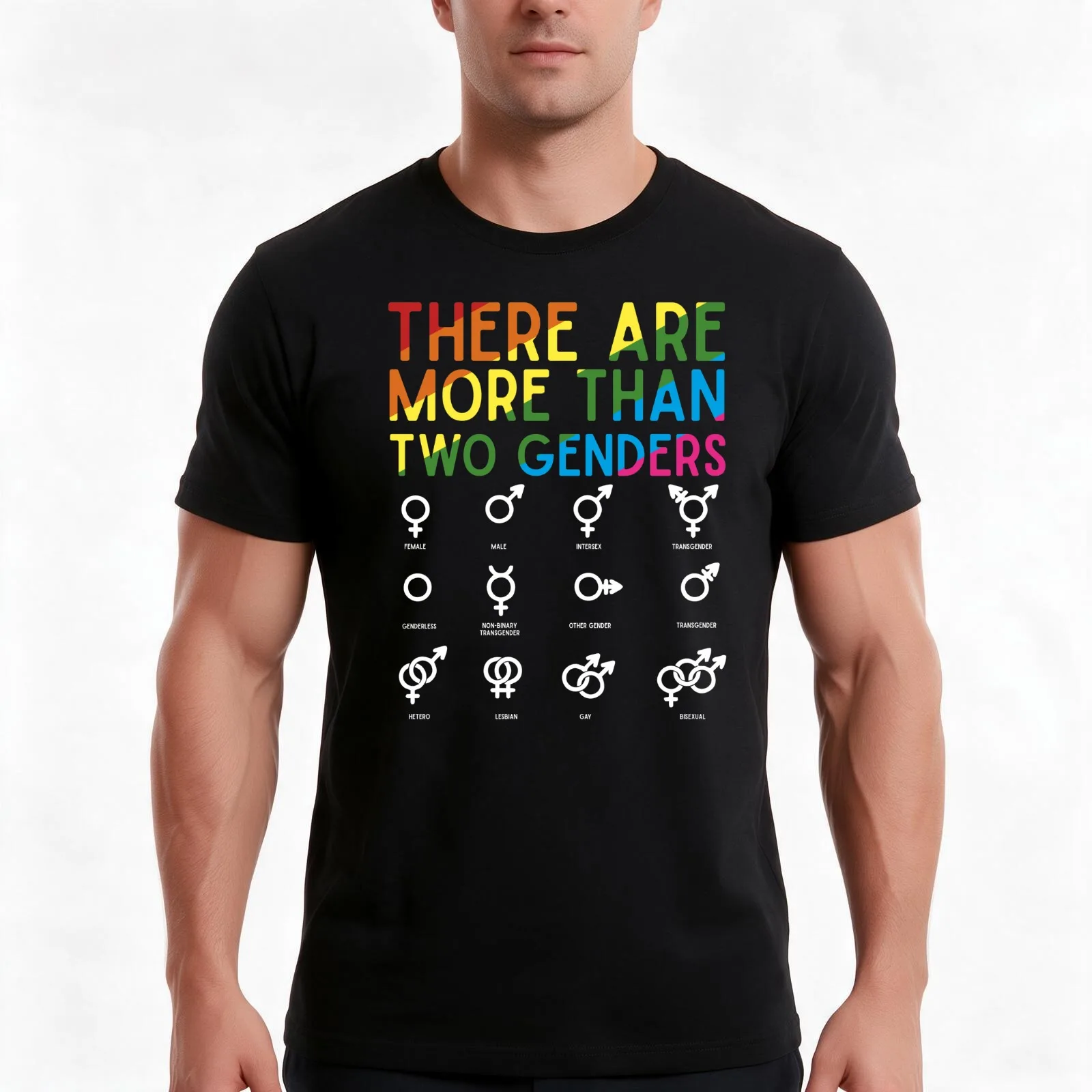 There Are More Than 2 Genders Rainbow Pride Flag Support Genderqueer T-Shirt, Summer Casual Cotton Tee, Vintage Graphic Print