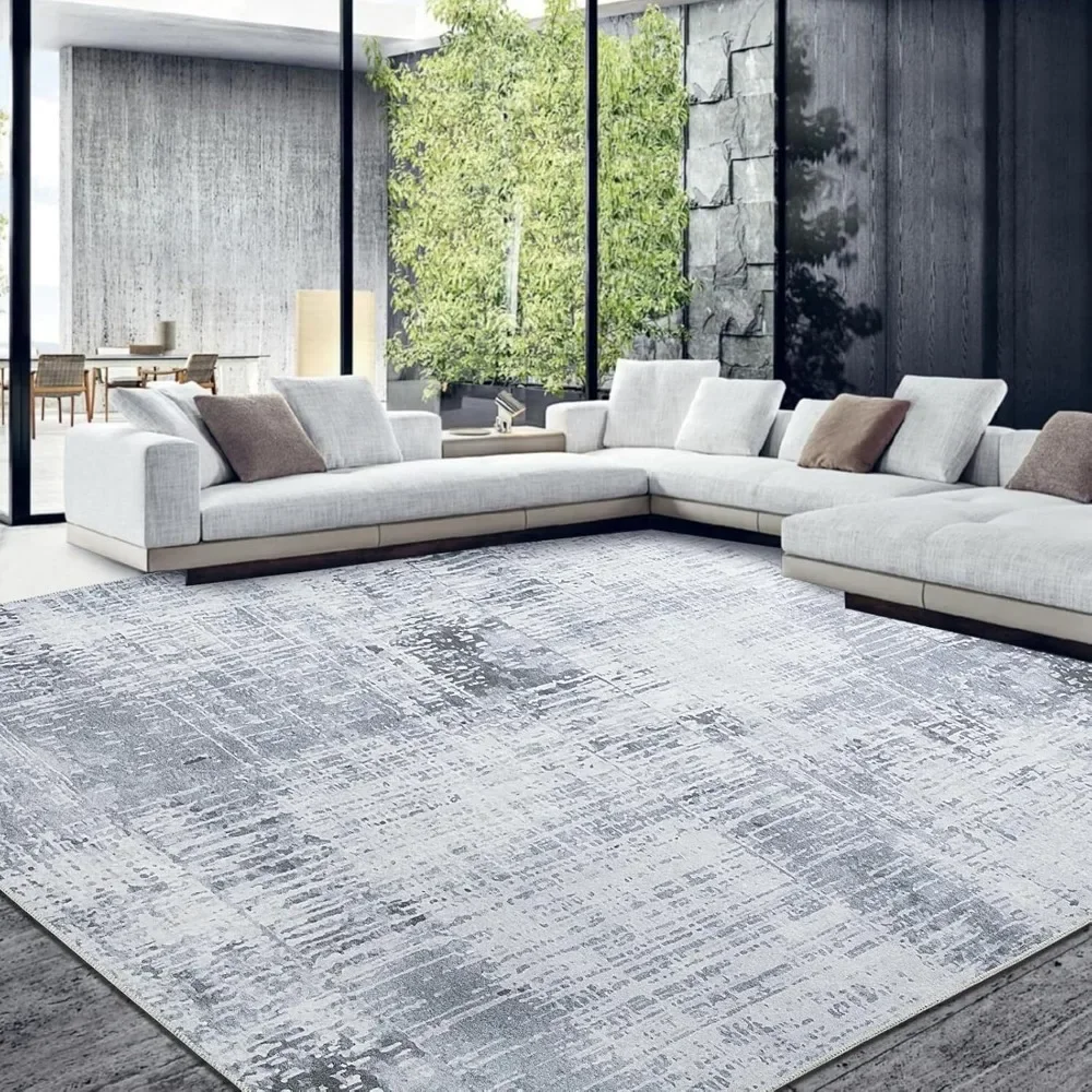 

10x14 ft Modern Abstract Area Rug for Living Room Bedroom,Large Non-Slip Boho Floor Carpet for Traditional,Grey,Machine Washable