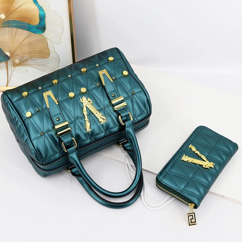 VM FASHION KISS Brand Women Rivet Handbags And Wallet Set Classic Luxury Designer 2022 Trends Top-Handle Shoulder Bag PU Leather