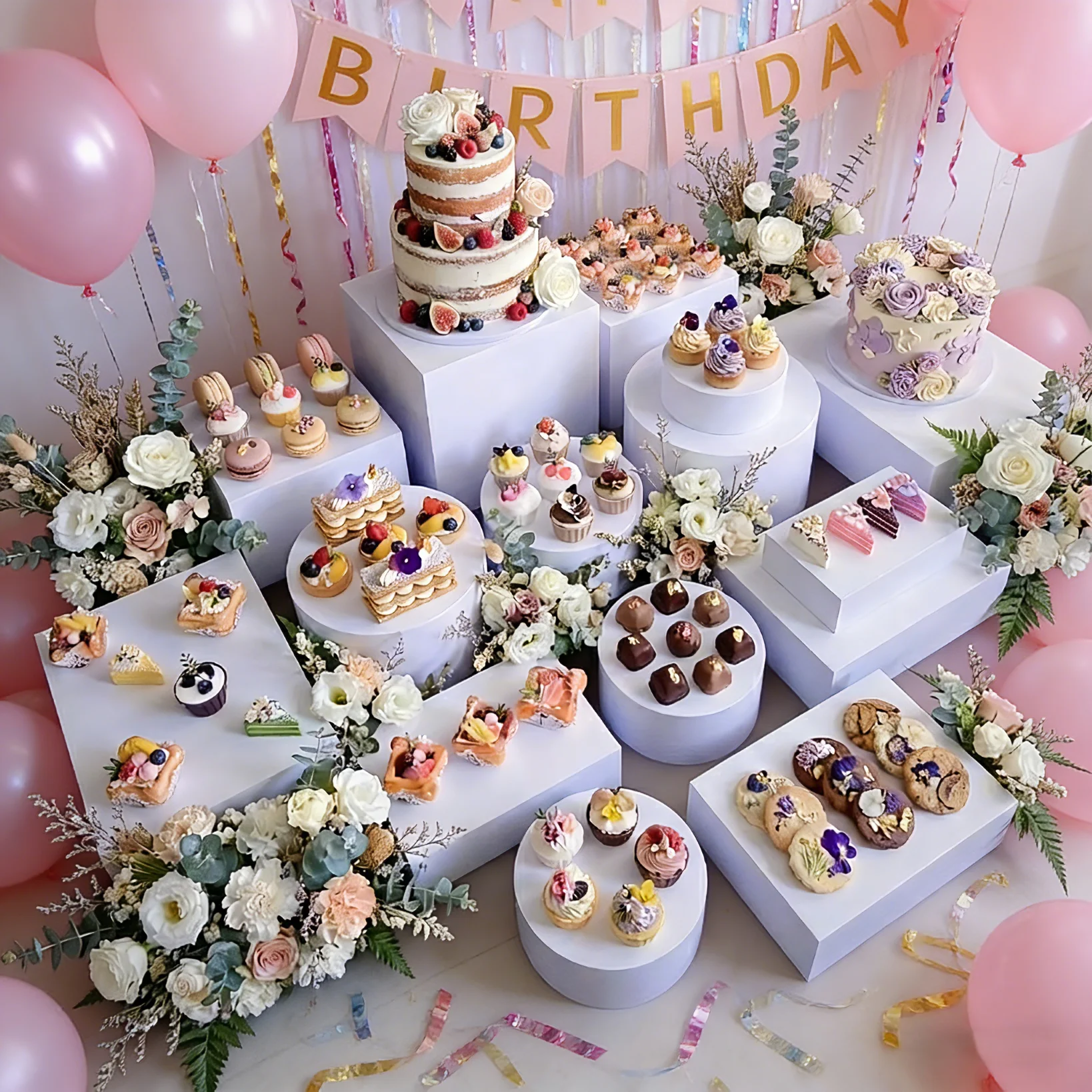 7PCS Romantic Wedding Decoration Dessert Fruit Drink Holder Buffet Display White Cake Stand Plinths for Holiday Party Tray Stand