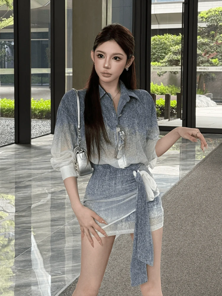 

Комплект для похудения: женский топ и юбка SYJ Ujia в корейском стиле, для повседневной носки, с высокой талией, А-силуэт, короткая юбка