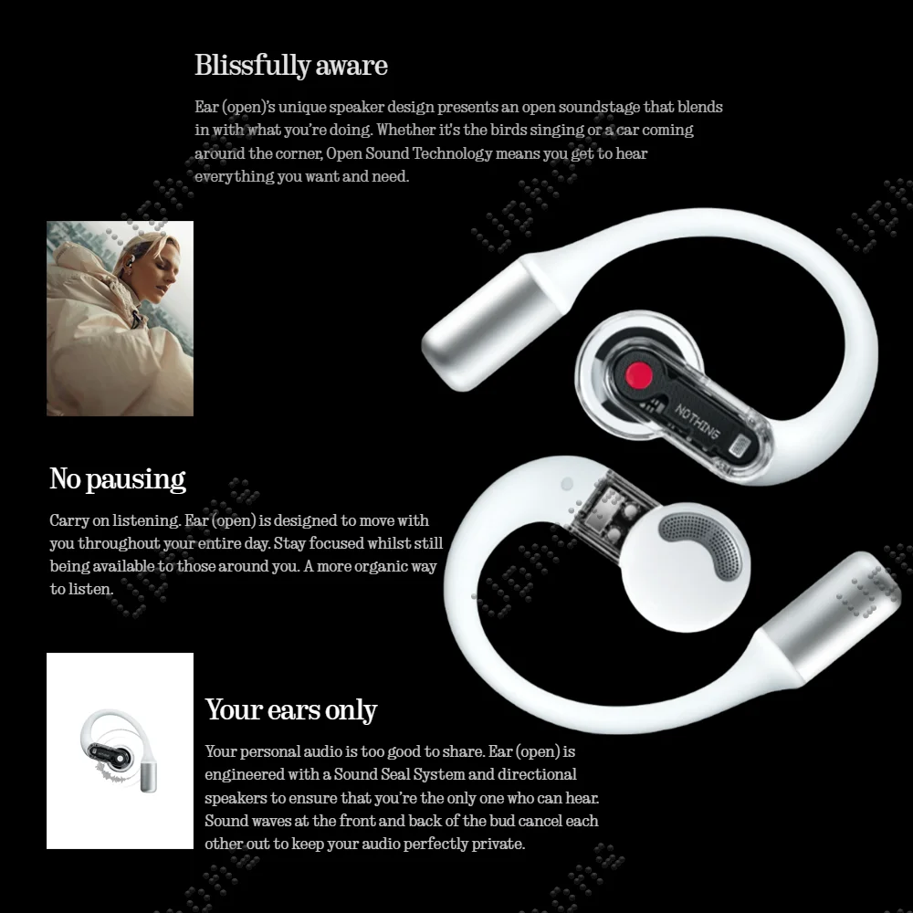 NOTHING Ear (open) Earphone Ultra compact Advanced Sound Performance Open Earbuds Low Delay Bluetooth 5.3 Lightweight Gifts