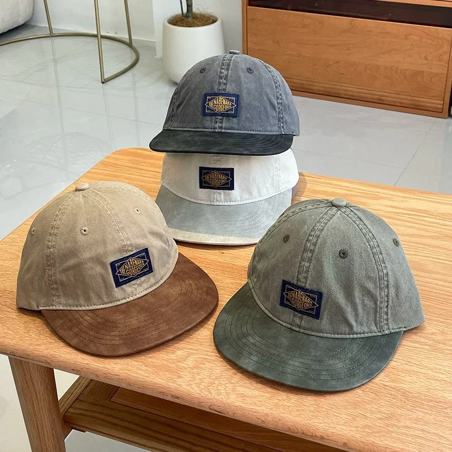 American Vintage Spliced Baseball Cap Men Women Soft Top Flat Brim Duckbill Cap Trendy Face Slimming Sun Hat Autumn Winter