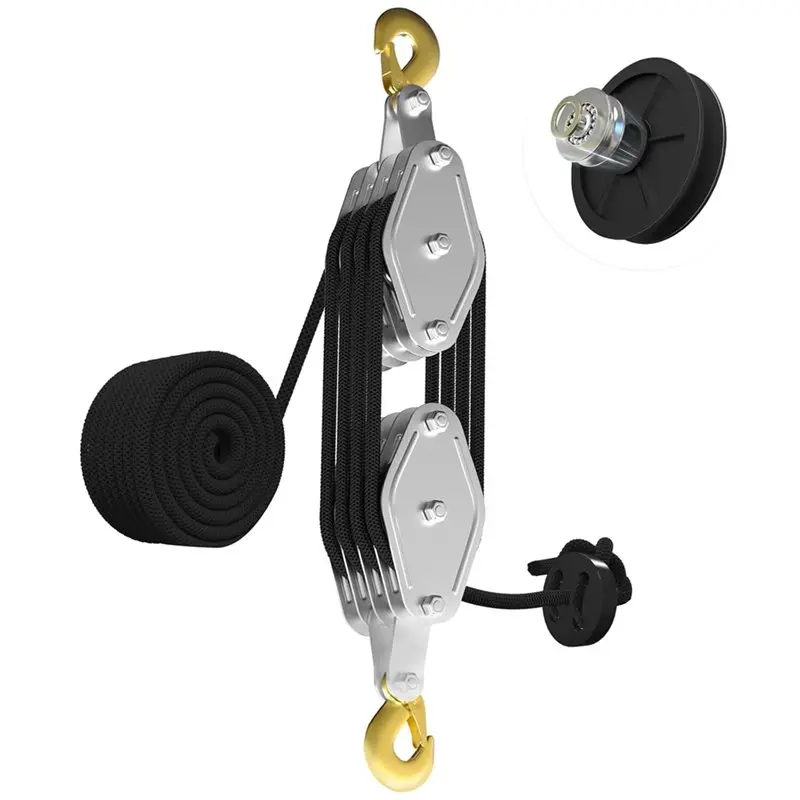 

ABKU-Rope Hoist Pulley System 65Ft, 4400LB 8:1 Ratio Lifting Power Block And Tackle Heavy Duty Pulley