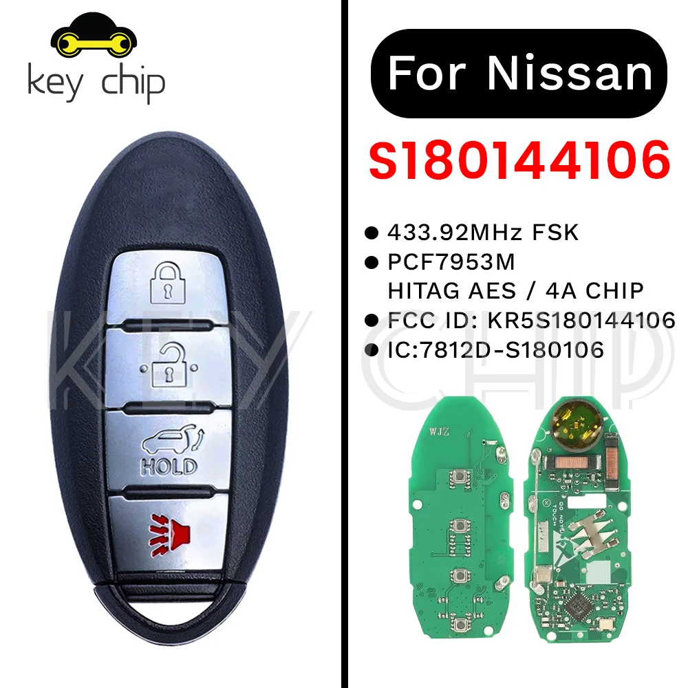 

S180144106 KR5S180144106 3 + 1btn умный ключ для Nissan 7812D-S180106 4A чип PCF7953M 433,92 МГц FSK 3 + 1 кнопки